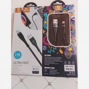 کابل شارژ ایفون 2.4آمپر فست شارژ برند ایکس هنز X-Hanz HD-LF91 مشکی